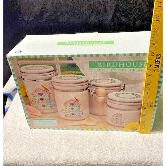 Bird House Stoneware Canister Set Art By Alco Industries Inc New In Box - Picture 3 of 5
